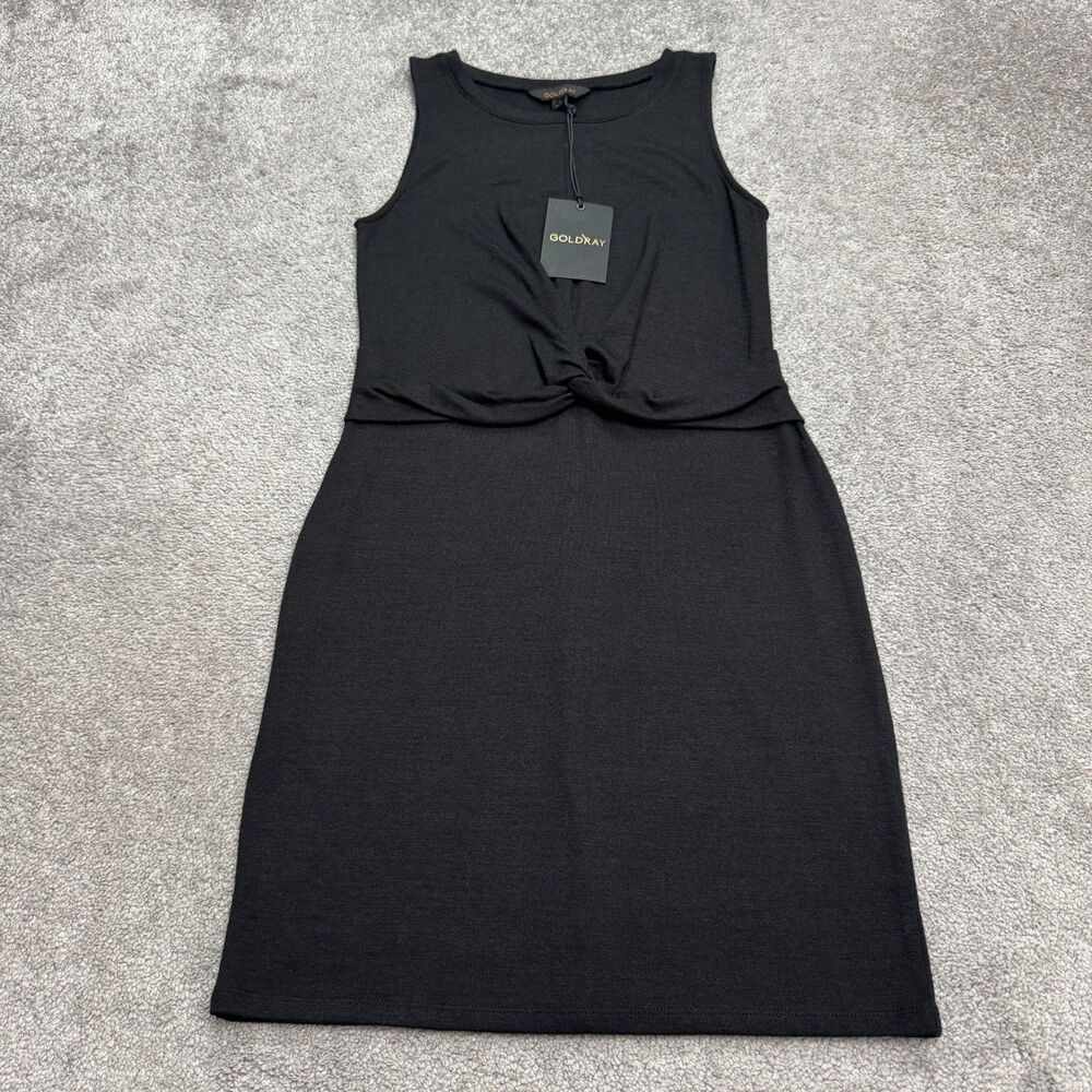 Goldray Twist Front Knitted Midi Sheath Dress Womens Small Black Sleeveless NWT